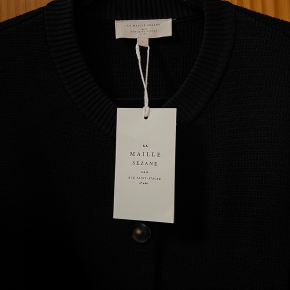 Sezane Merino Wool and Cotton Valerio Jacket Cardigan Black L NWT - Picture 6 of 9